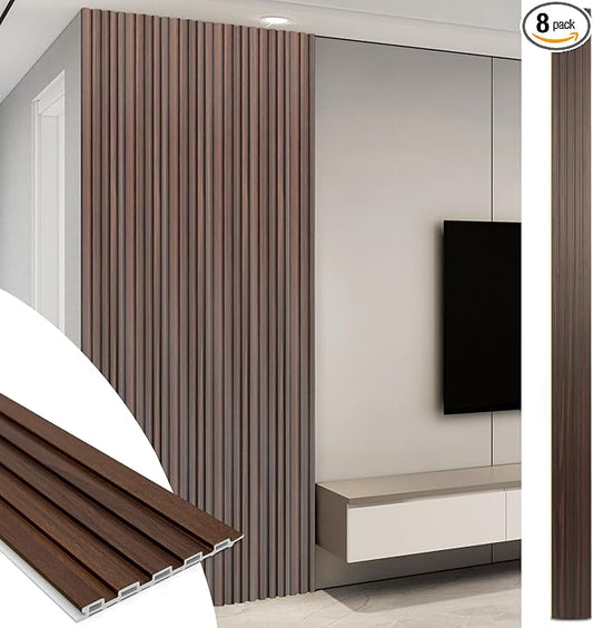 Art3d 108 x 6 in WPC Wood Slat Wall Panels, 3D Wall Accents, 8-Pack, Walnut | Real Wood Grain, Durable, Water Resistant, Wear-Resistant, No Emission, Eco-Friendly, Easy to Care, for Living Room, Bedroom by Art3d