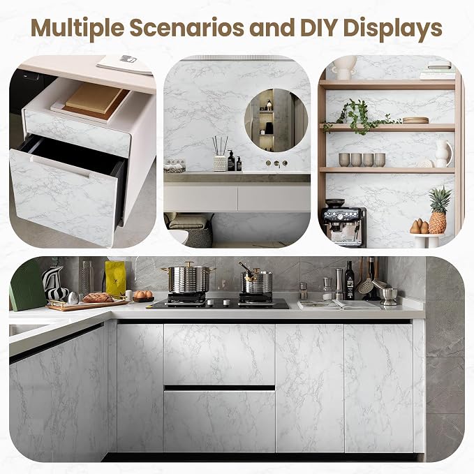 Marble Contact Paper White Extra Wide Peel and Stick for Kitchen Countertop | 47.2" x 197" Marble Wallpaper Granite Grey Thick PVC for Cabinet Furniture Renovated Removeable Without Leaving Glue Upgrade - Image 6