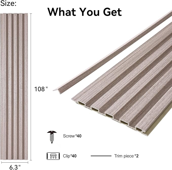 Slat Wall Panel 8-Pack, 108’’x6.3’’, Smoky Oak | WPC Wall Panel for Interior Wall Decor, TV Background, Kitchen, Bedroom - Image 2