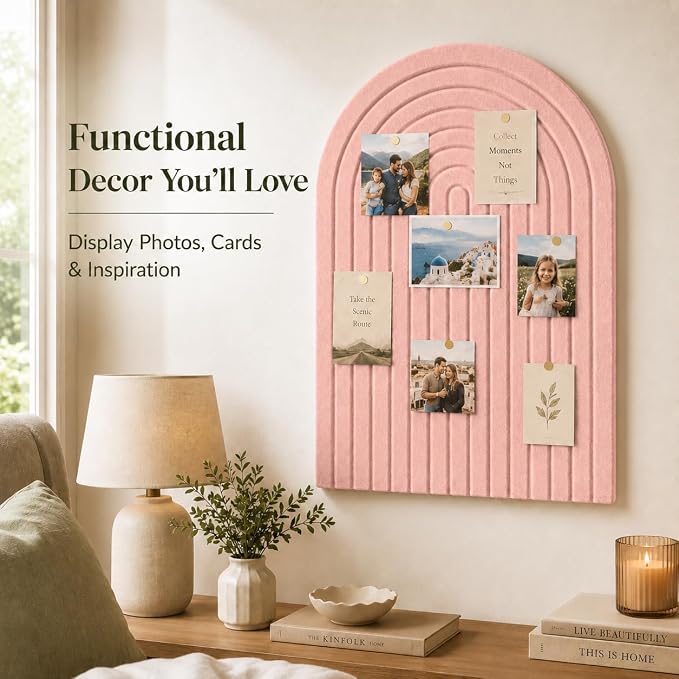 Large Arched Felt Bulletin Board, Sized 36" x 24" for Office & Wall Decor – 6 Customizable Adhesive Tiles with Pins are Perfect to Display Your Photos (Pink-A) - Image 7