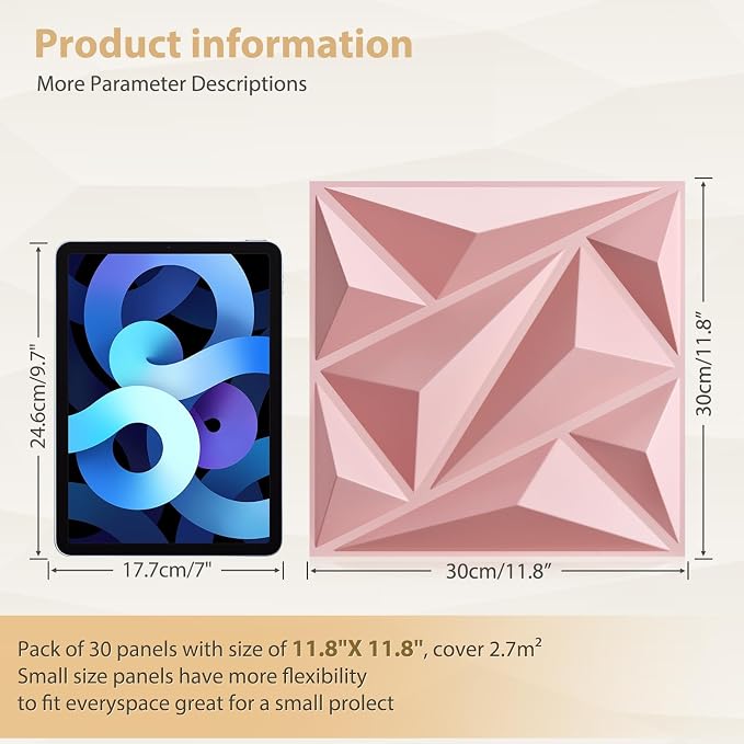 Heikki 30 Pack 3D Wall Panel for Interior Wall Décor, PVC Flower Textured Wall Panels for Living Room Bedroom Hotel Office, 11.8"x11.8", Double-Sided Tape (Pink-DJZ) - Image 4