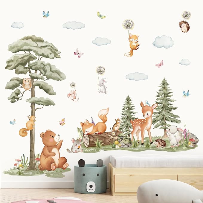 decalmile Forest Animals Tree Bear Deer Fox Wall Decals Stickers (XL) - Image 2