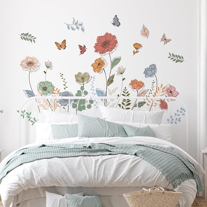 Zonon 6 Pcs Flower Wall Decals Peel and Stick Sticker, Bohemian | Vinyl Removable Wall Stickers & Murals, Bohemian Flower Wall Decals, Boho Wildflower Decor for Bedroom, Living Room - Image 4