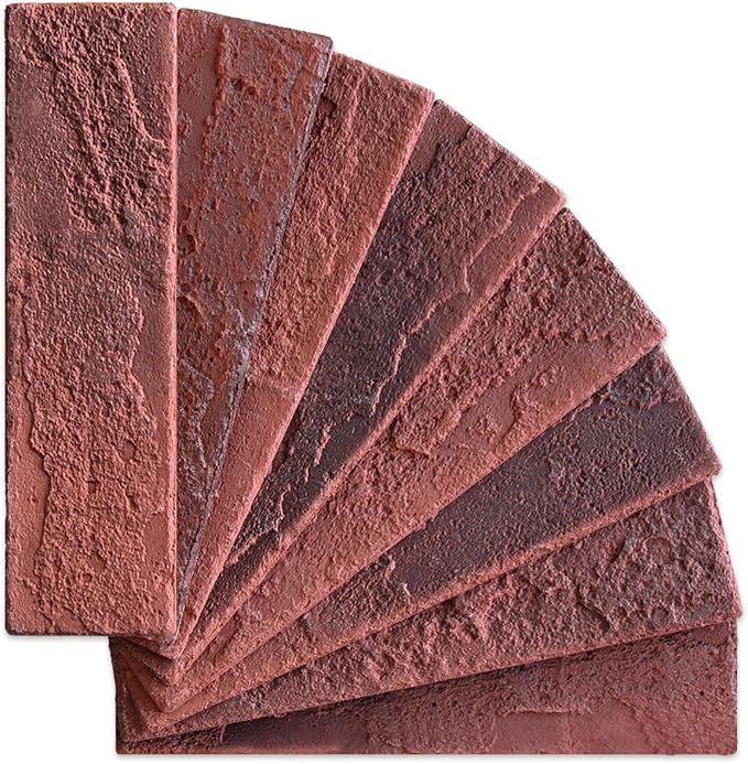 100 Vintage Red Faux Brick Wall Tiles, 3D Thin Brick Veneers for Bedroom, Bathroom, Kitchen, Fireplace and Fence Wall Panels (14.2 sq ft) - Image 3