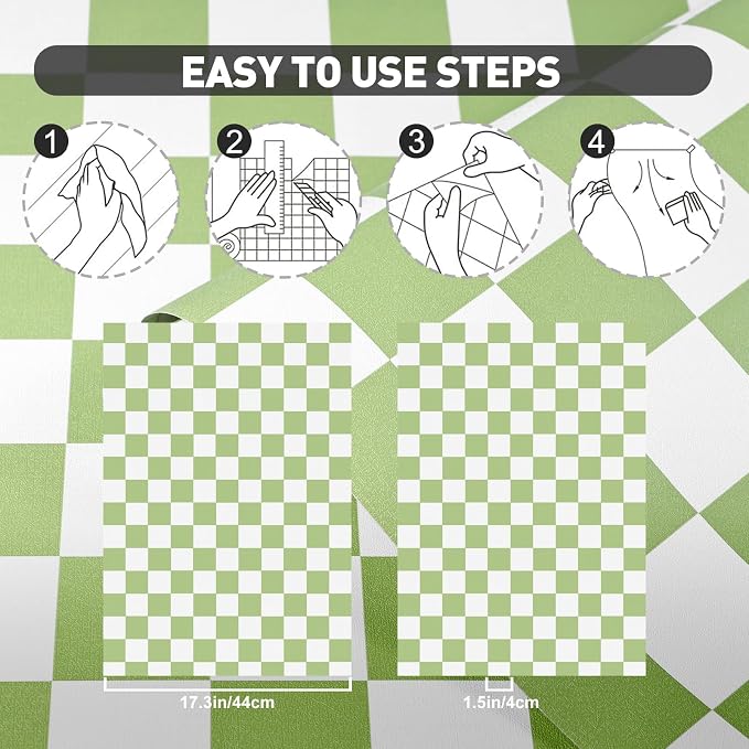 Green and White Contact Paper Mosaic Checkered Peel and Stick Wallpaper 17.3"x120" Self Adhesive Waterproof Vinyl Roll for Bathroom Kitchen Backsplash Cabinets Shelf Liners Drawers - Image 5