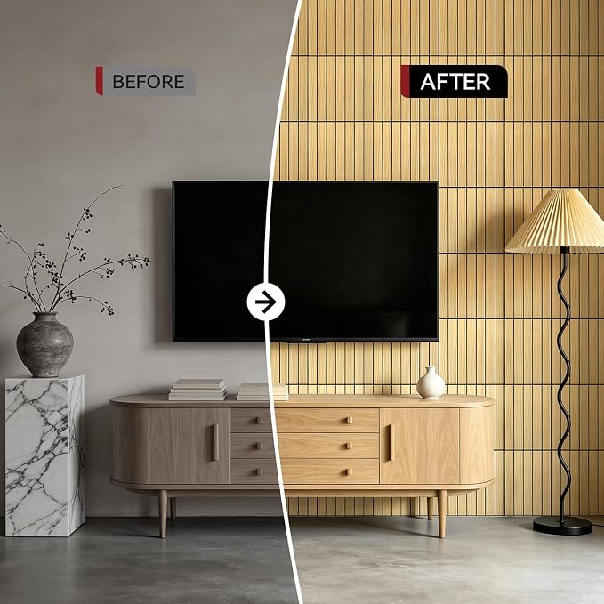 CUCOS Wood Slat Wall Panels Peel and Stick 12"x12" | Self Adhesive PVC Wall Panels for Accent Wall, Waterproof Wall Decor for Living Room Bedroom Office, Light Brown - Image 5