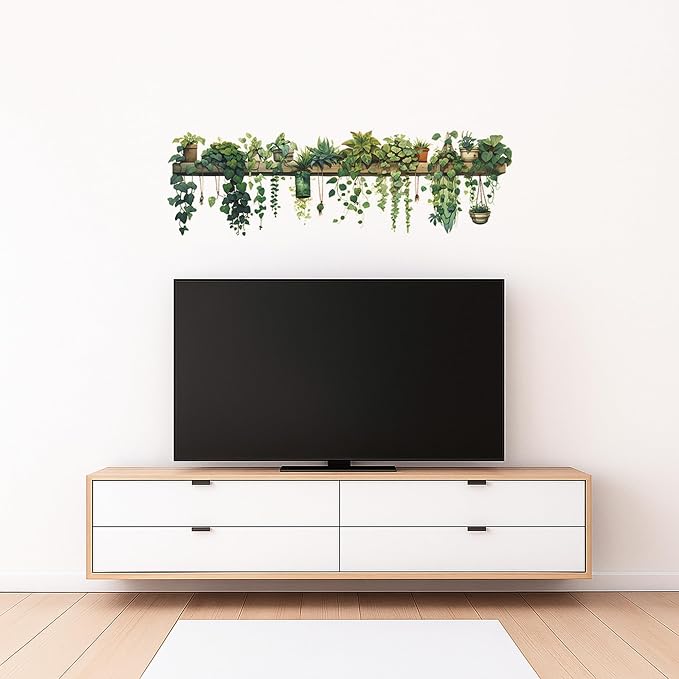 Green Plant Wall Stickers Greenery Vinyl Wall Decals Decor Removable Wall Clings Peel and Stick Wall Mural for Bedroom Living Room Office Space (Small) - Image 3