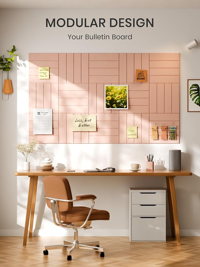 Bumusty 36"x 24" Large Felt Bulletin Board Tiles, Pink | 6-Pack Cork Board Alternative, Wall Decor, 30 Pushpins, 30 Adhesive Tabs, Vision Board, Office, Classroom, Home, Dorm - Image 7