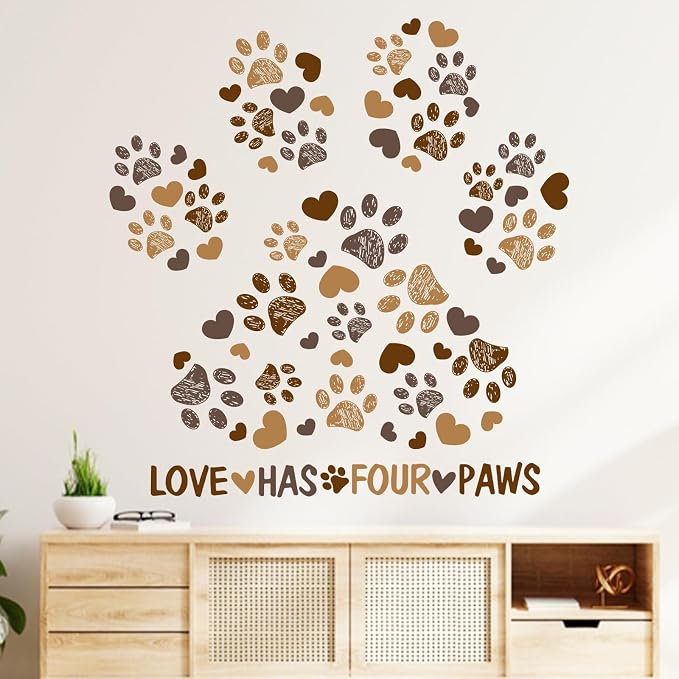 Mfault Dog Cat Paw Prints Wall Decals Stickers, Love Has Four Paws Nursery | Decorations Kids Bedroom Art, Neutral Toddlers Girls Boys Pet Lovers Room Playroom Decor by Mfault