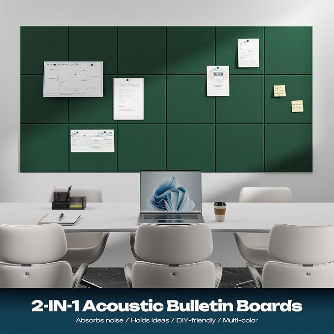 Sonicism 12 Pack Acoustic Wall Panels with Self-Adhesive, 12" X 12" X 0.4" Sound Proof Foam Panels, Decorative Soundproof Wall Panels, Sound Proof Absorbing Tiles for Home & Offices, Dark Green - Image 3