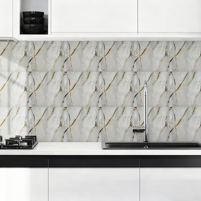 30 Sheets Peel and Stick Wall Panels, Self-Adhesive PVC Wall Panels for Kitchen Backsplash, Bathroom Decoration, 11.8" x 11.8" (Tile Effect Wallpaper) - Image 7
