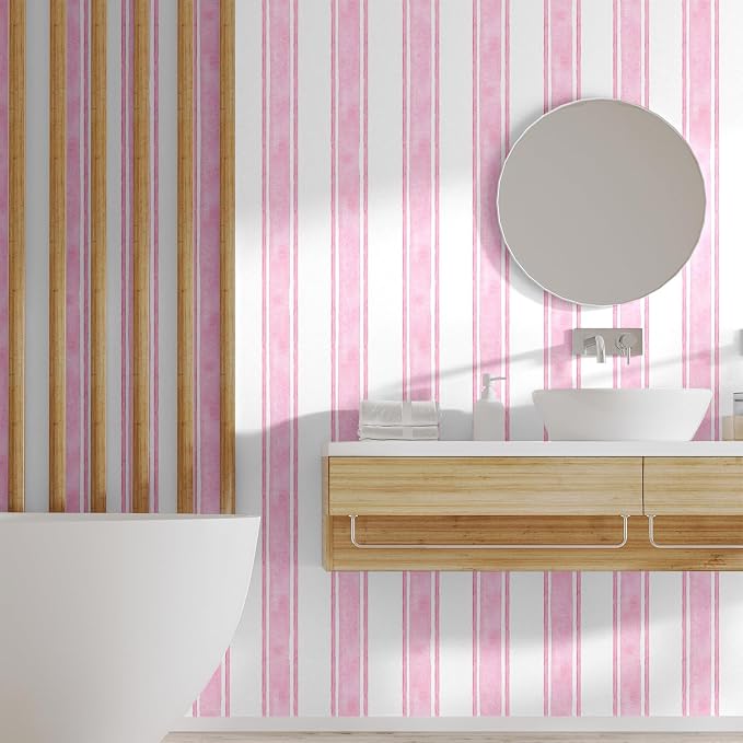 Affrolling Striped Peel and Stick Wallpaper 15.75"x118.11",Pink | Watercolor Self Adhesive Contact Paper, Removable for Bedroom Cabinet Furniture, Cute Decor for Nursery Craft Room DIY - Image 6