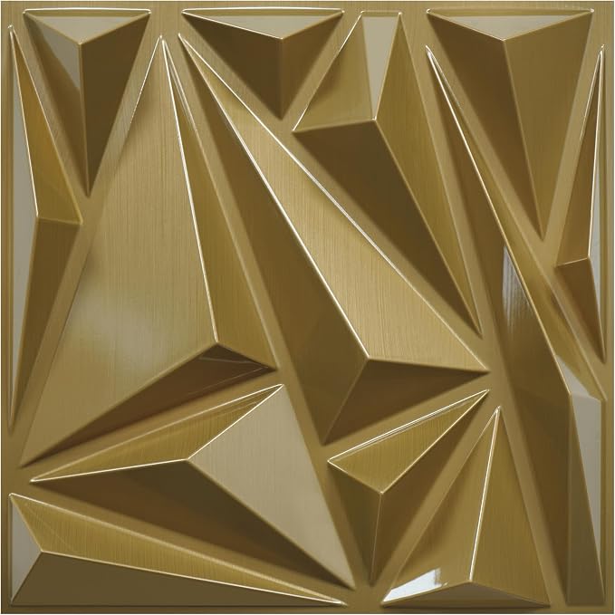 STICKGOO 3D Wall Panels for Interior Wall Decor, 12''x12'', PVC, 33 Pack | Brushed Gold Diamond Design, Waterproof Accent Wall Panels for Bedroom, Gaming, Living Room, TV Background, Cover 32.Sq.Ft by STICKGOO