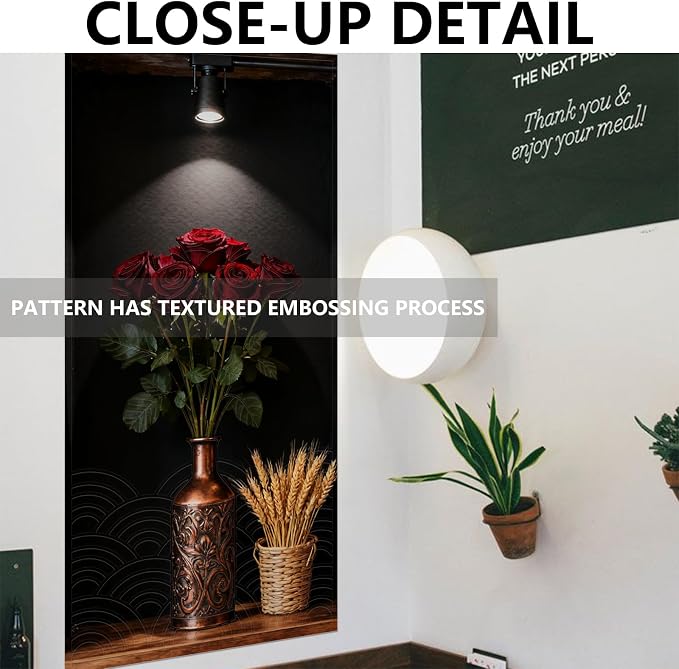 Dark Botanical Style Triptych Wall Stickers, 3 Sheets Floral Wall Decals with Lily Rose and Fiddle Leaf Fig on Shadowed Background, Peel and Stick Wall Murals Decor for Bedroom Living Room - Image 7