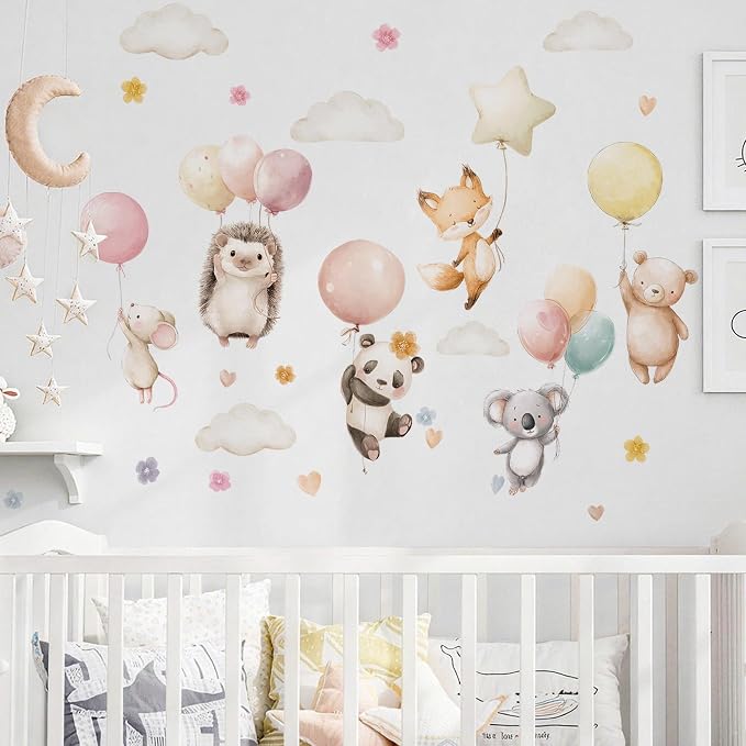 Watercolor Jungle Animal Wall Decal, Removable Nursery Woodland Animals,Cloud,Stars,Balloon Wall Stickers for Kids Boys and Girls Room, Bedroom & Toddler Room Decor (Balloon Animal Decals 85) by Unknown