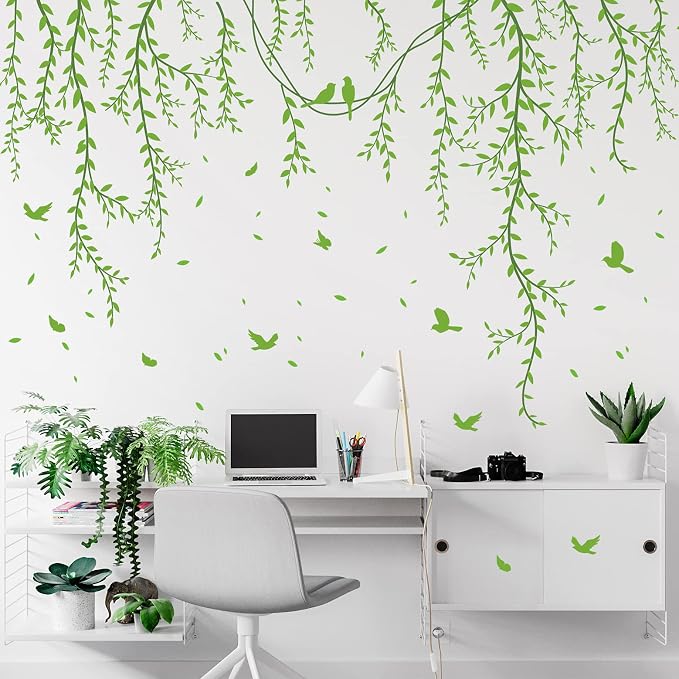 Amaonm Removable Hanging Vines Wall Stickers DIY Green Leaves Plant Grass Wall Decals Peel and Stick Flower Vine Decor for Kids Baby Girls Nursery Bedroom Living Room Offices Classroom (Green) - Image 6