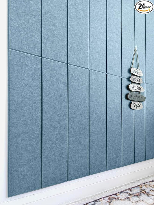 Shiplap Felt Wall Panels for Interior Wall Decor, Accent Wall Paneling for Bedroom Living Room & Office, Peel and Stick, Sound Absorbing – 24 Pack Felt Tiles with Adhesive - Gray Blue by DesignerManufacturerofInnovativeBulletinBoardSolutionsforHomeOffice