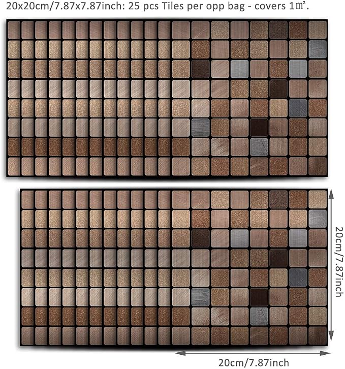 Alwayspon 25 Pcs Brushed Silver Self-Adhesive Peel and Stick Tile Decal, Water-Proof Backsplash Wall Tile Sticker for Kitchen Bathroom Decor, Copper Metallic Mosaic, 8x8inch - Image 5