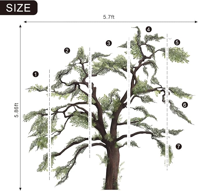 6.4 Ft x 5.9 Ft Oak Tree Wall Decals, Extra Large for Teen Room | Hand-Drawn Realistic Woodland Oak Mural, Peel and Stick Forest Wall Stickers, Ideal for Living Room, Bedroom and Classroom - Image 4