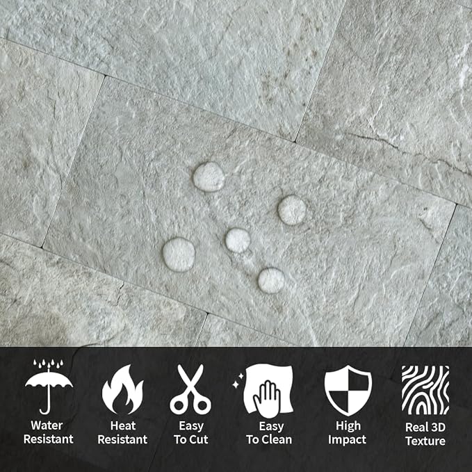 AULIGET 100 Piece Mountain Rock Peel and Stick Backsplash Wall Tiles, 3" x 6" PVC Faux Stone Stick on Tiles for Backsplash Kitchen, Bathroom, Laundry Room, Camper, Fireplace - Image 3