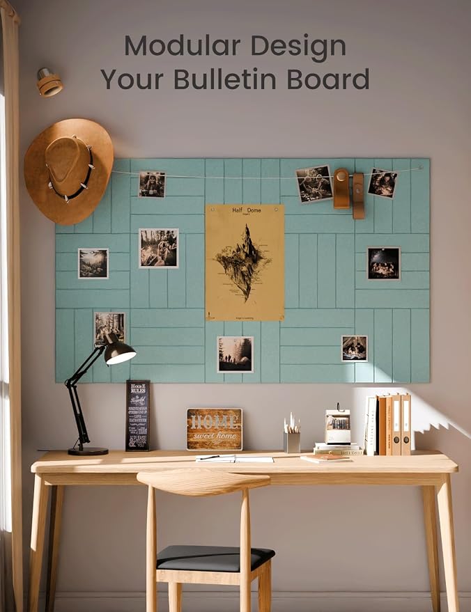 Fluxynara Felt Bulletin Board & Cork Board Alternative, Aqua Blue | 48" x 36" Pin board, Removable Adhesive Tabs, Easy Install Without Wall Damage, For Home Office Decor - Image 5