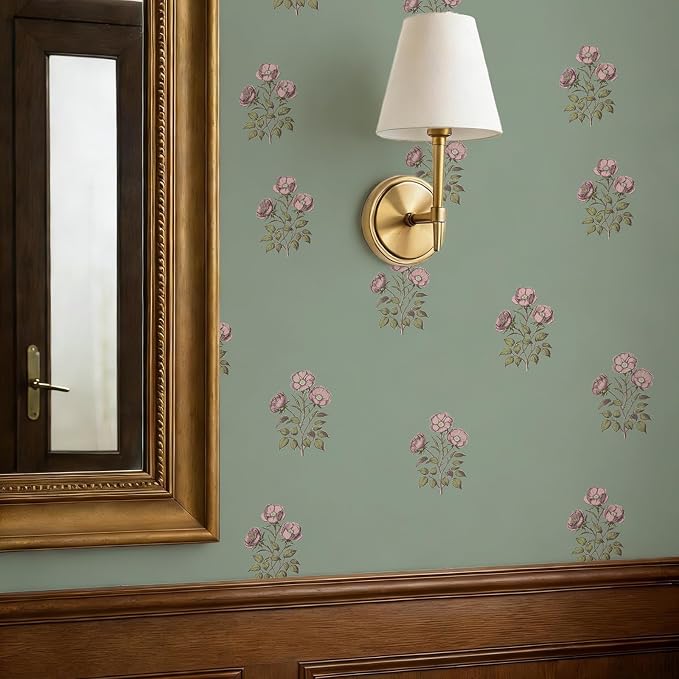 17.3" x 196.8" Vintage Floral Wallpaper Peel and Stick Boho Wallpaper Removable Waterproof Green Rose Pattern Contact Paper for Bedroom, Bathroom, Home Wall - Image 5