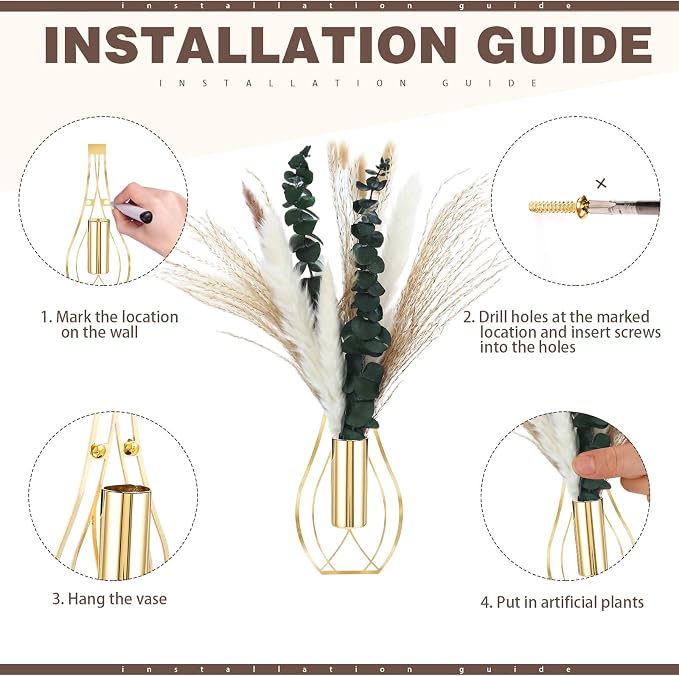 Otoolling Boho Wall Decor Set of 2 – Metal Hanging Wall Art with Faux Pampas or Eucalyptus,Minimalist Bohemian Accent for Living Room, Bedroom, Entryway(Gold,Pampas,Eucalyptus) - Image 3