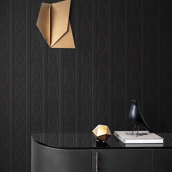 JiffDiff Black 3D Embossed Textured Peel Stick Wallpaper 17.3"x400" | Removable Renter Friendly Contact Paper, Waterproof Self Adhesive Wallpaper for Bedroom, Bathroom, Decor,48 sq. - Image 8