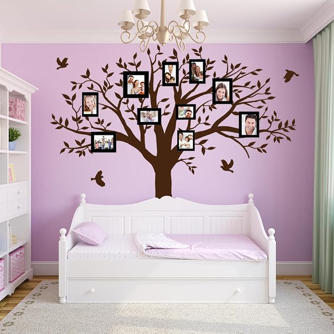Giant Family Tree Wall Decals Photo Tree Wall Decals with Birds Wall Stickers for Living Room Nursery Bedroom Decoration (Coffee Brown) - Image 5