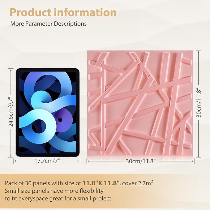 Heikki 30 Pack 3D Wall Panel for Interior Wall Décor, PVC Flower Textured Wall Panels for Living Room Bedroom Hotel Office, 11.8"x11.8", Double-Sided Tape (Pink-SZ) - Image 4