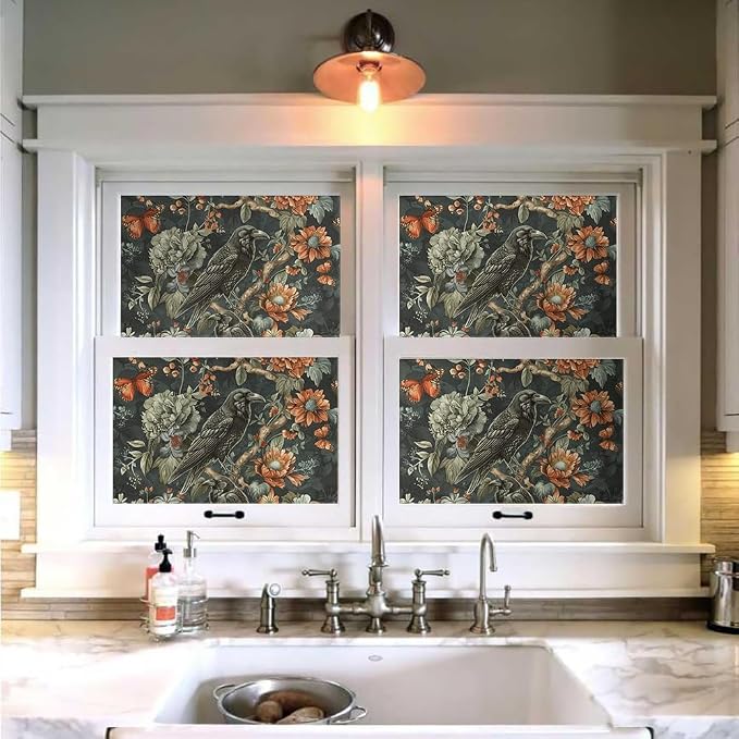 18"x236" Gothic Dark Vintage Flower Birds Peel and Stick Self Adhesive Wallpaper Removable Contact Paper Stick on Easy Peel Off Wall Paper for Kitchen Bedroom Bathroom Renter - Image 3