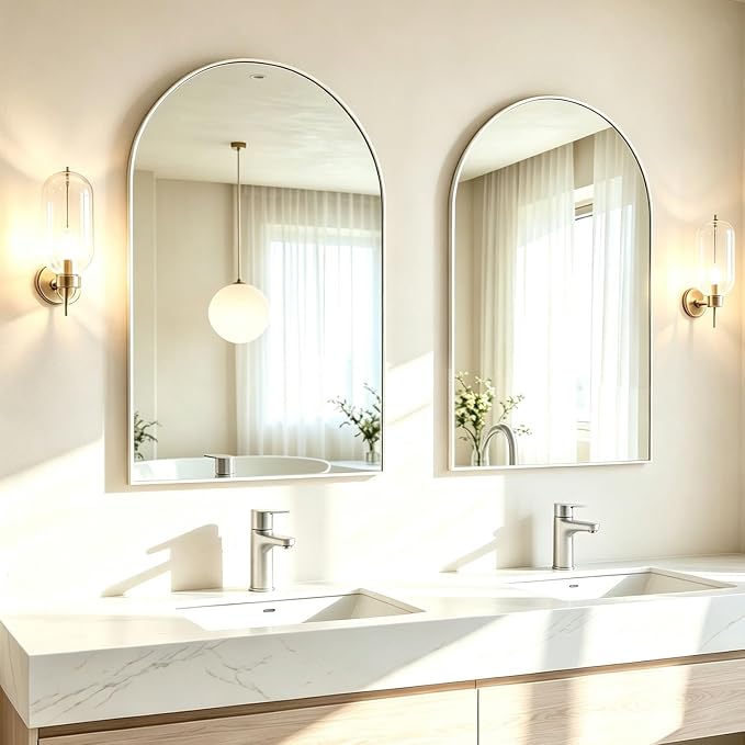 Wall Mounted Mirror, Arched Wall Mirror for Bathroom, 2 Pieces 24"x36" Arch Bathroom Mirror with Metal Frame, White Vanity Mirror Decor for Mantle, Bedroom, Entryway, Living Room - Image 3