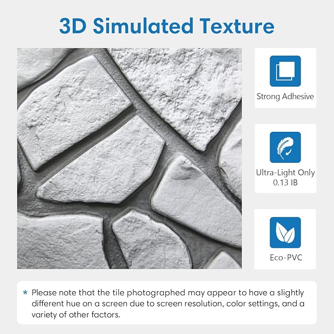 COMSTICKC 3D Faux Stone Wall Panels Peel and Stick, 10 Pcs 11.8" x 11.8" | Gray, Not Real Stone Wallpaper, Fake Stone Decorative Tiles Wall Covering for Quick DIY Wall Upgrades, Cover 9.7 sq ft - Image 3