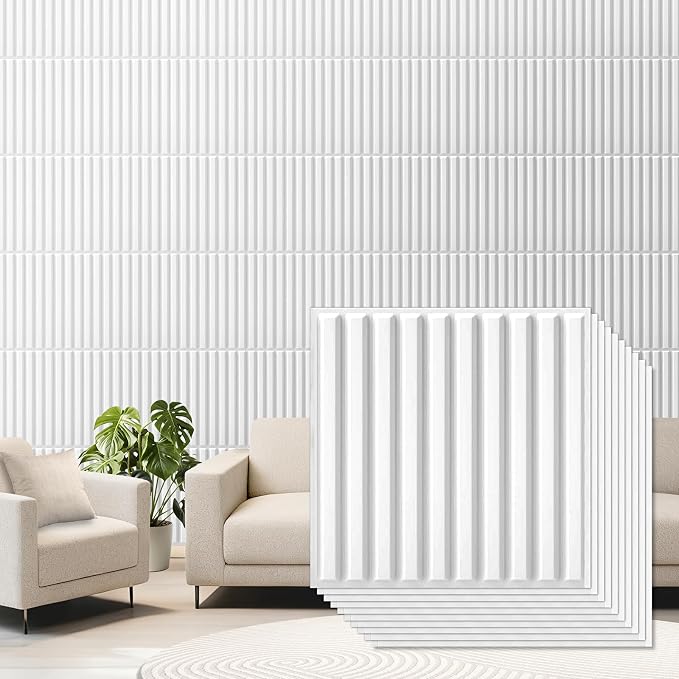 Qidejoy 33 Pcs 3D White Wall Panels for Interior Wall Decor, 12X12in | Fluted Textured Paneling Modern Decorative Tiles Cuttable Paintable DIY Wall Art for Bedroom, TV Background, Bathroom by Qidejoy