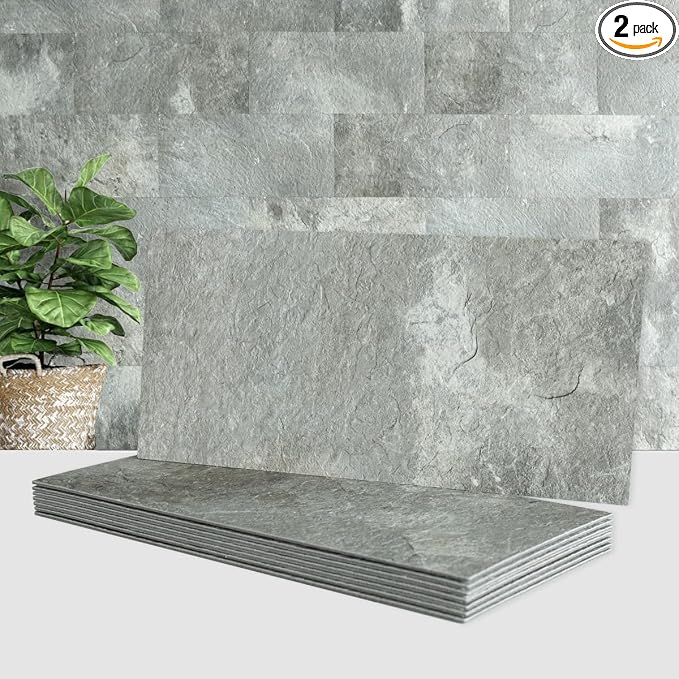 AULIGET 2-Piece Mountain Rock Peel and Stick Backsplash Wall Tiles, 6" x 12" PVC Faux Stone Stick on Tiles for Backsplash Kitchen, Bathroom, Laundry Room, Camper, Fireplace by AULIGET