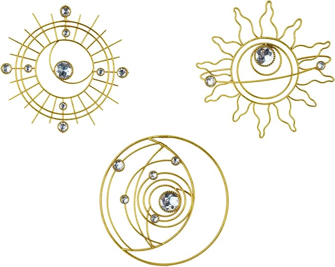 Metal Golden Wall Decor Abstract Sun Moon Star Wall Art, Planet Wall Decor by Manortang