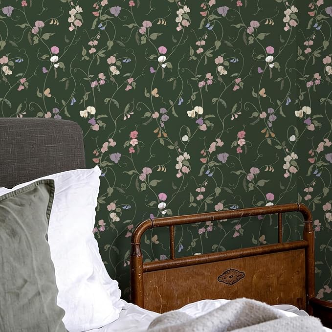 Vintage Wallpaper Peel and Stick Dark Green Floral Wallpaper Leaf Contact Paper Vinyl Waterproof Self Adhesive Boho Botanical Wall Paper for Bedroom Shlef Cabinet Decor 17.3" x 78.7" - Image 6