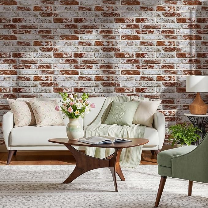Commomy Faux Brick 3D Wall Panels Peel and Stick 12 pcs of 22.8" x 11.8" | Thin & UrltraLight PVC Printable Red Brick Wall Panels for Bedroom,Living Room,TV Background (Covers 22.48 sq.ft) - Image 2