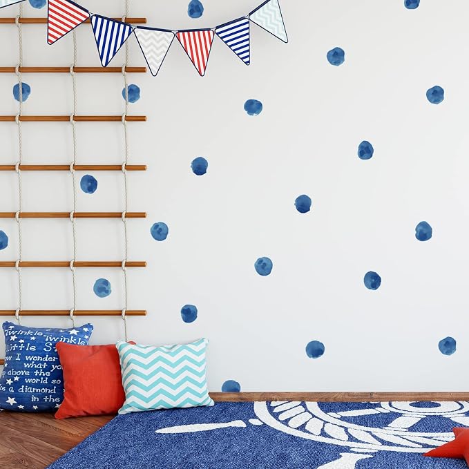 120pcs 2.2'' Sea Blue Polka Dots Wall Decals Nursery Watercolor Wall Stickers for Kids Removable Peel and Stick Waterproof Wall Art Decor for Classroom Living Room Bedroom (Sea Blue, 10 | Removable, waterproof, vinyl peel and stick wall art for nursery... by RoyoLam