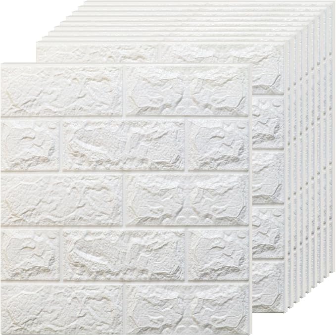 Faux Brick Wall Panels, 10 PCS, White | 3D Wall Panels Peel and Stick, XPE Foam 3D Wallpaper, Self-Adhesive Faux Stone Wall Panels for Bedroom, Stairs, Kitchen by Greymond