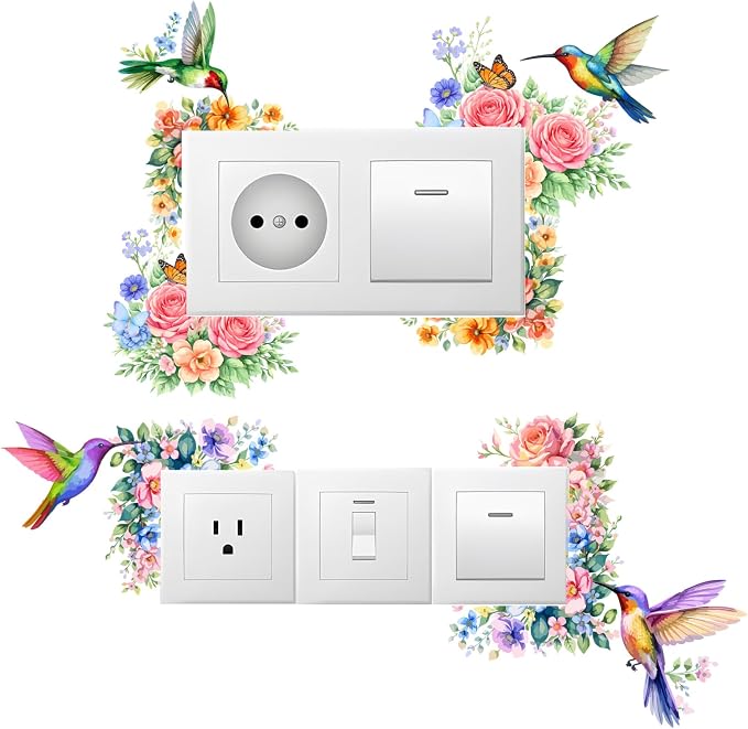 PLIGREAT Hummingbird Flowers Wall Decals, Floral Art Bird Wall Stickers Removable Vinyl Peel and Stick Art Decals for Bedroom Living Room Bathroom Home Door Corner Decor by PLIGREAT