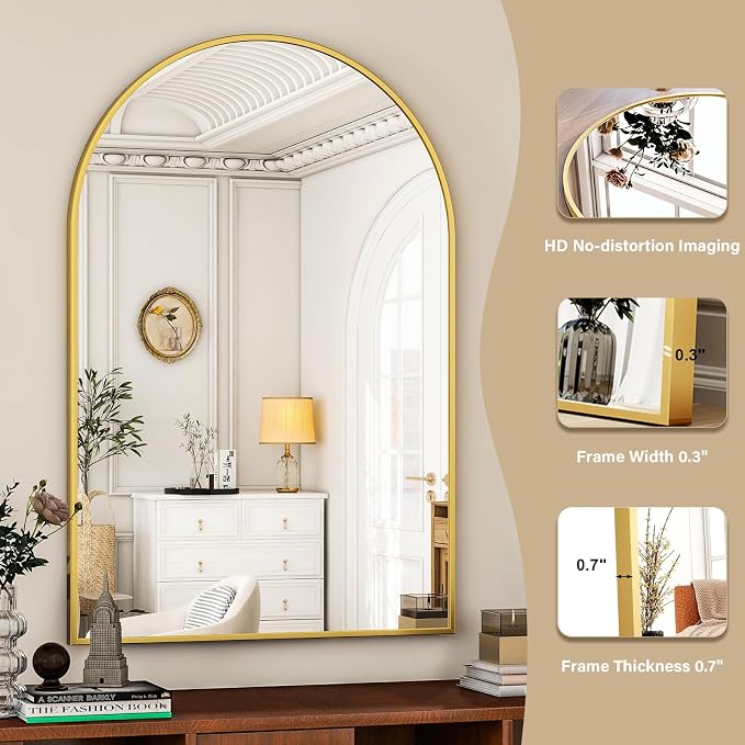 HARRITPURE 16"x24" Arched Bathroom Mirror - Gold Wall Mounted Mirror - Black Arch Mirror - Aluminum Alloy Frame Bathroom Mirror Living Room, Bedroom, Bathroom and Entryway - Image 3