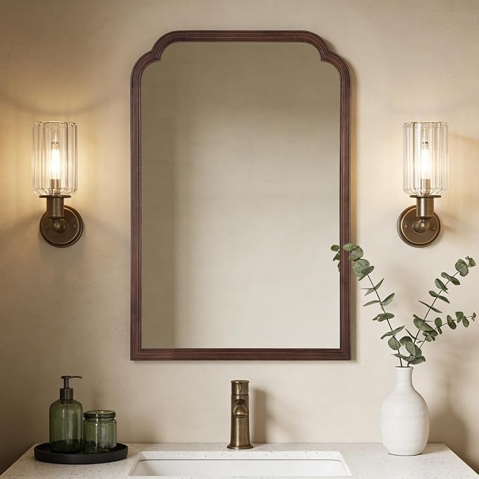WallBeyond Wooden Framed Wall Mirror, Natural Wood Bathroom Vanity Mirror for Entryway, Living Room or Bedroom Home Decor Vertical or Horizontal Hanging [24" x 36" Walnut Color] by WallBeyond
