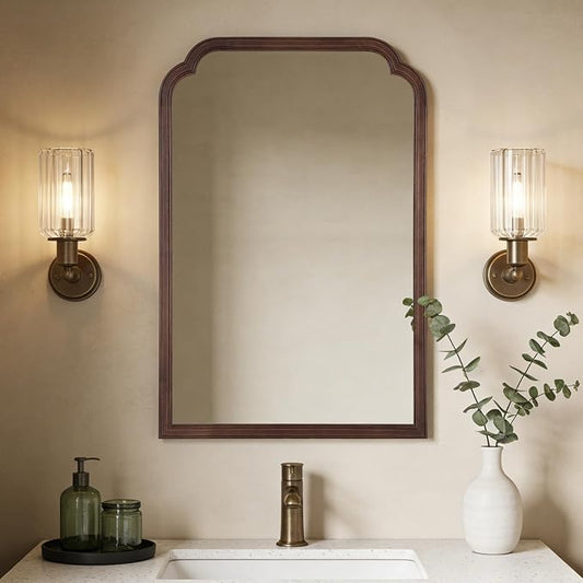 WallBeyond Wooden Framed Wall Mirror, Natural Wood Bathroom Vanity Mirror for Entryway, Living Room or Bedroom Home Decor Vertical or Horizontal Hanging [24" x 36" Walnut Color] by WallBeyond