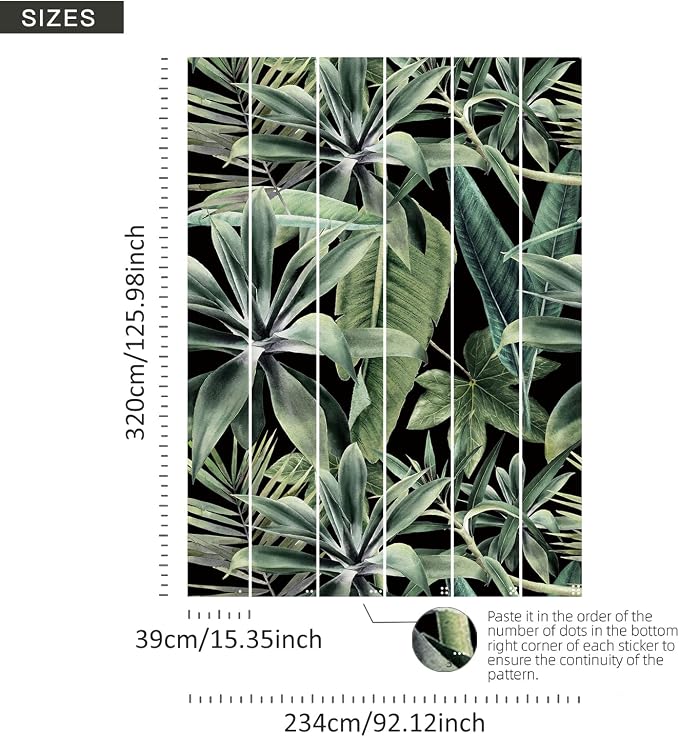 Jungle Green Peel and Stick Wall Mural for Bedroom | 92"x125", Large Dark Green Tropical Wallpaper, Removable Leather Textured & Water-Resistant, Hallway Old Wall Makeover - Image 5