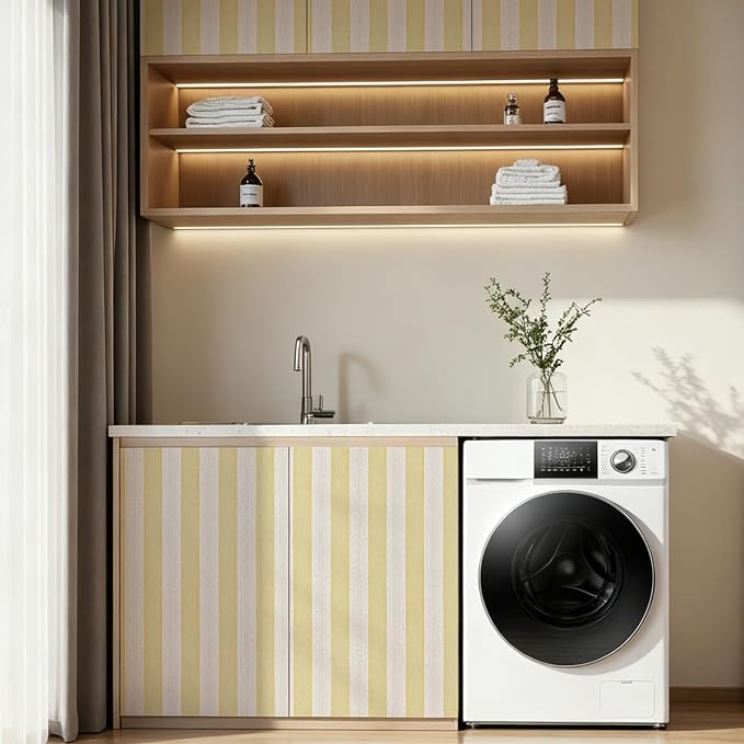 Yellow Stripe Peel and Stick Wallpaper 15.7" x 118" | Yellow and White Striped Boho Self-Adhesive Contact Paper Removable Waterproof Wallpaper for Bedroom,Cabinets,Drawer Liners - Image 8