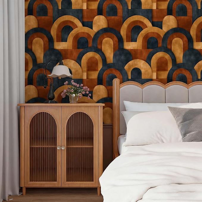 Mid Century Modern Geometric Peel and Stick Wallpaper Self Adhesive 17.72" x 236.21'' Textured Retro Boho Layered Arch Wall Paper Renter Friendly Removable Waterproof for Living Room Bedroom - Image 6