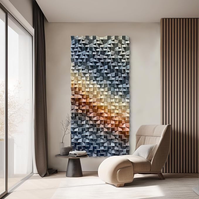 LIUZEYUE Narrow Statement 3D Wooden Wall Decor with Raised Mosaic Surface | 3D wood wall art; charcoal and copper, hand-finished color; entryway narrow wall accent; 23.6 x 47.2 in - Image 7