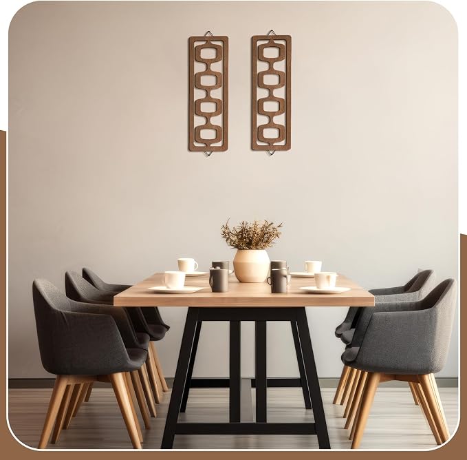 CroBlissful 2 Pcs Mid Century Modern Wall Art Wood Mid Century Elegance Decor Accents Abstract Wall Sculpture Geometric Panels for Interior Panel Art for Home Living Room(Brown) - Image 6