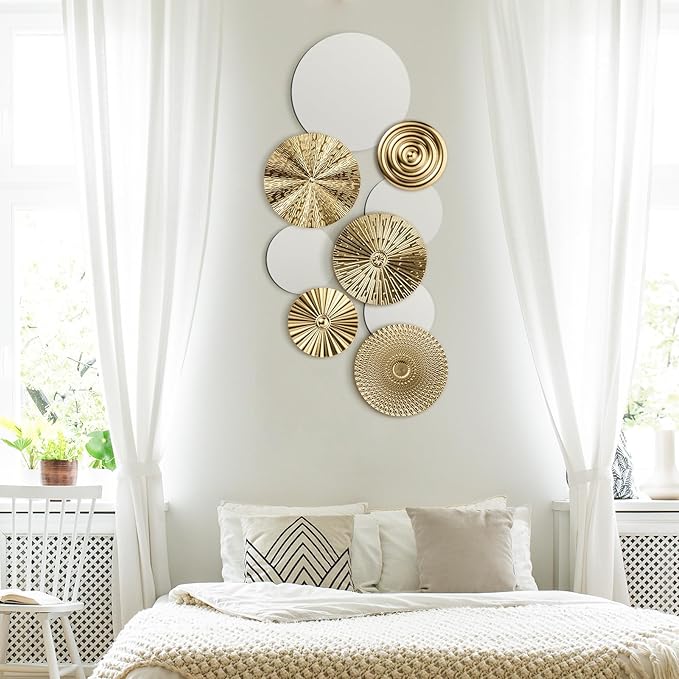 Blulu 9 Pcs Gold Mirror Wall Decor Metal Round Home Art Decor Decorative Modern Circle Mirror Wall Art Sculpture Hanging Decorations for Home Living Room Office - Image 4